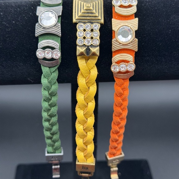 Lia Sophia Yellow, Green, and Orange Leather Braided Bracelets Bundle - Picture 2 of 7